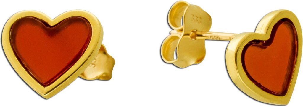 Herz Ohrstecker Gelbgold 333 8K rote Natur Karneol Edelsteine