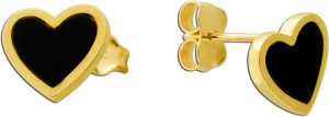 Herz Ohrstecker Gelbgold 333 8K schwarze Natur Onyx Edelsteine