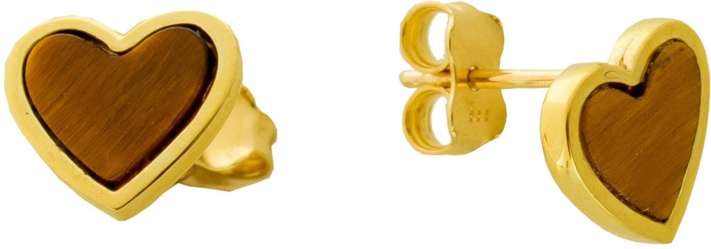 Herz Ohrstecker Gelbgold 333 8K braune Natur Tigerauge Edelsteine