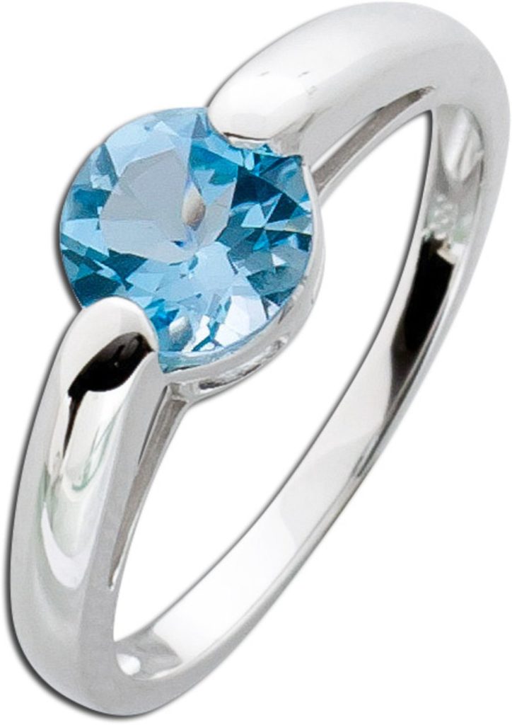 Blautopas Solitäring Weißgold 333 8 Karat hellblauer Edelstein