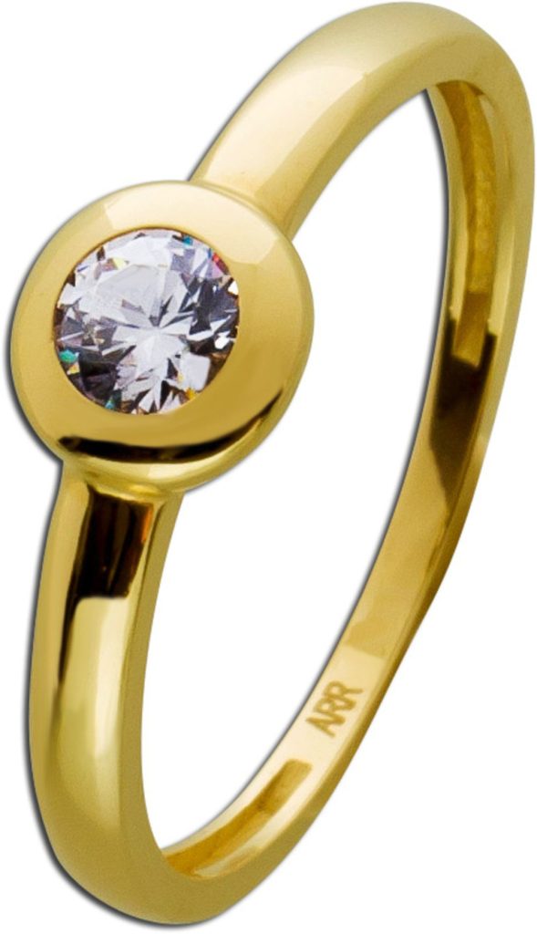 Solitär Ring Gelbgold 333 8 Karat weißer Zirkonia Verlobungsring