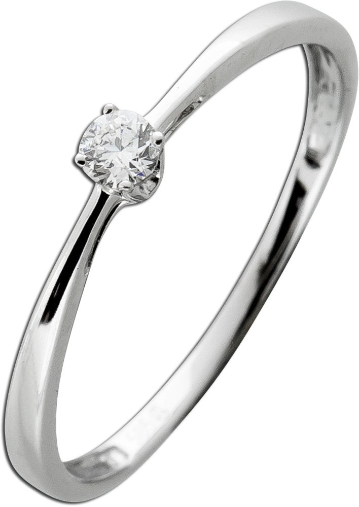 Solitär Ring Weißgold 585 14 Karat Diamant 0.08ct W SI