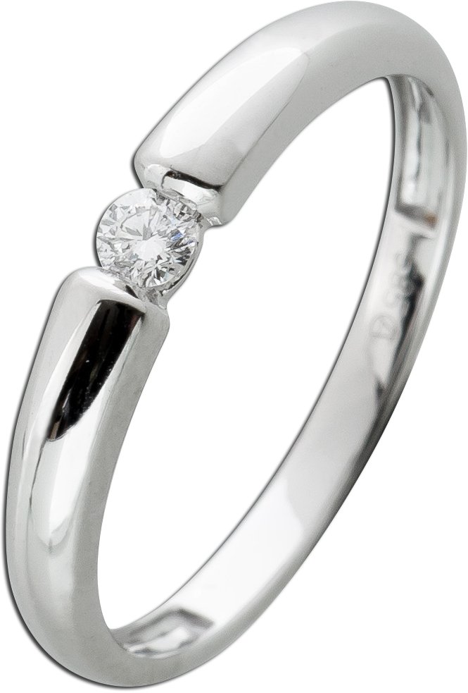 Solitär Ring Weißgold 585 14 Karat Diamant 0.08ct W SI