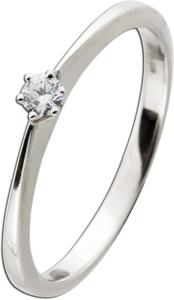 Brillant Solitärring Weißgold 585 14 K 0.08ct TW VSI