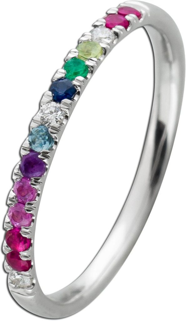 Memoire Ring Weißgold 585 14K Brillanten 0.04ct bunte Edelsteine