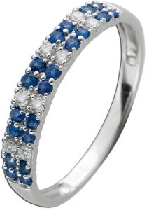 Saphir Ring Weißgold 585 14K blaue Edelsteine Brillanten 0.09ct W SI