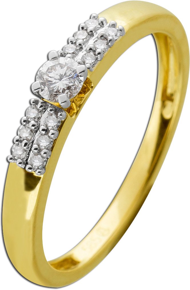 Diamantring Gelbgold 585 Weißgold 14K Diamanten 0.23ct W SI