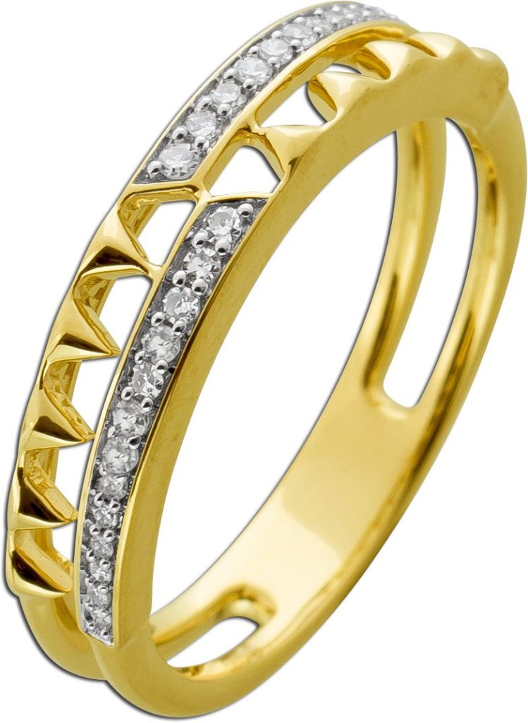 Diamantring Gelbgold 585 Weißgold 14K Brillanten 0.11ct