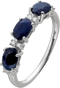 Saphirring Weißgold 585 14K blaue Edelsteine 1.77ct Diamanten 0.10ct