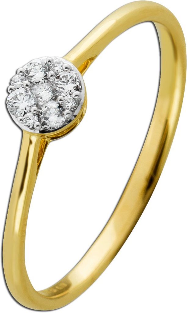Brillantring Gelbgold Weißgold 585 14K Diamanten 0.13ct TW VSI