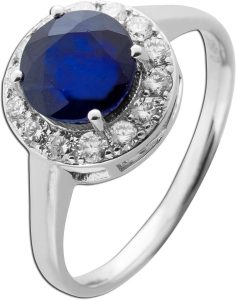 Saphir Ring Weißgold 585 14K blauer Edelstein Lab Grown Diamanten