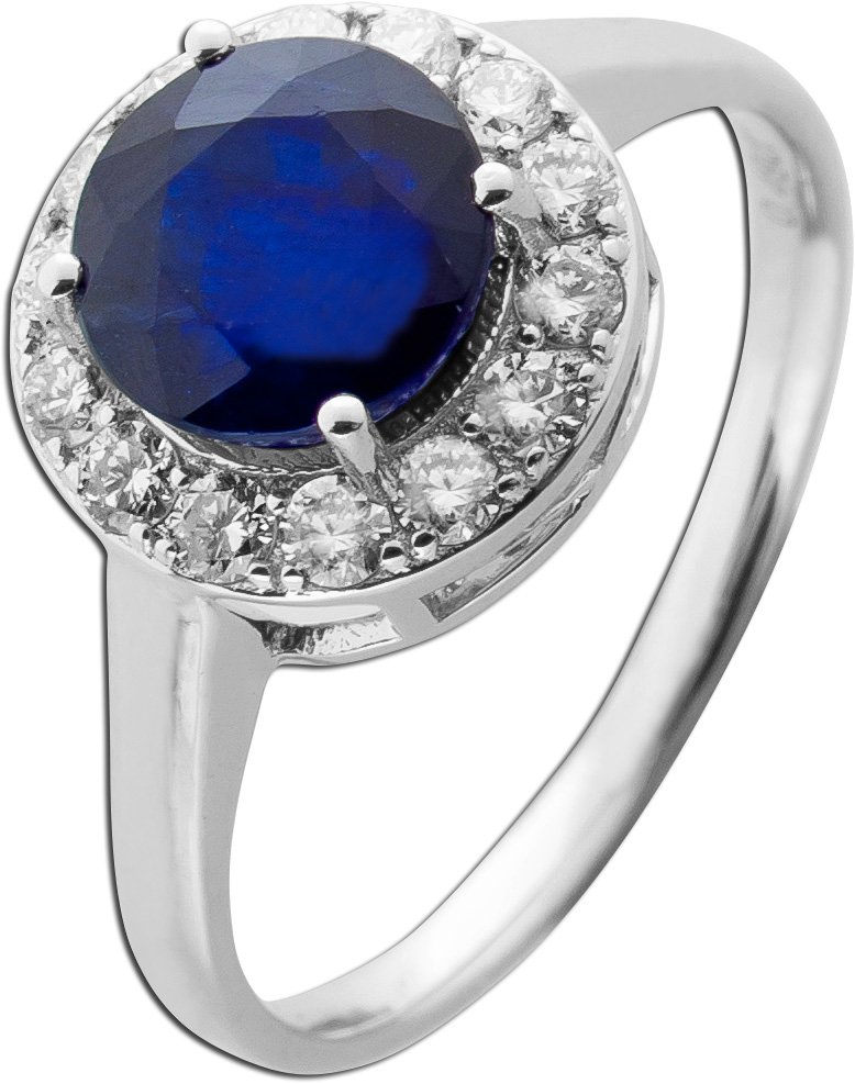Saphir Ring Weißgold 585 14K blauer Edelstein Lab Grown Diamanten