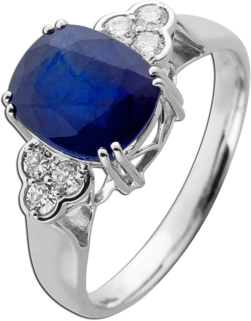 Saphir Ring Weißgold 585 14K blauer Edelstein Lab Grown Diamanten