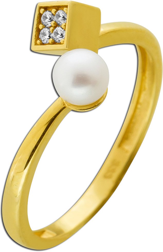 Perlenring Gold 333 8K Süßwasserzuchtperle Zirkonia