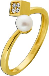 Perlenring Gold 333 8K Süßwasserzuchtperle Zirkonia
