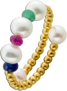 Perlenring Gold 585 14K nat. Saphir Smaragd Rubin Süßwasserzuchtperlen