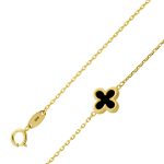 Onyx Kleeblatt Armband schwarzer Edelstein Gelbgold 333 8K