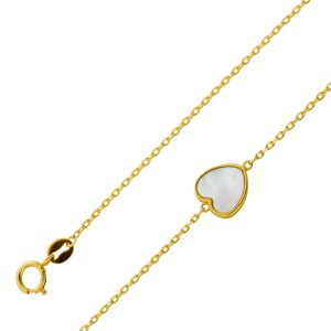 Herz Armband Gelbgold 333 8 Karat weißer Perlmutt