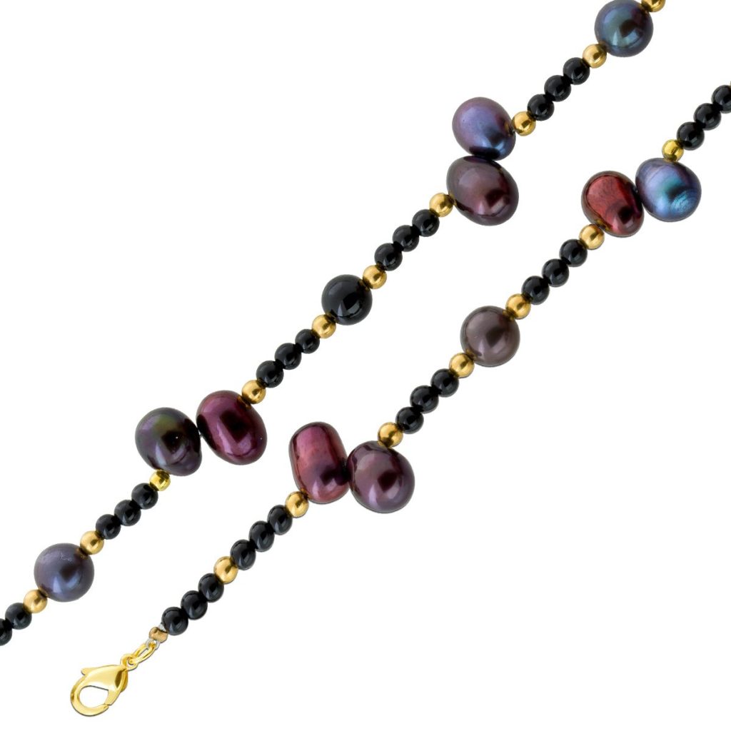 Perlenkette Silber Gelbgold vergoldet 57 Achat Edelsteine