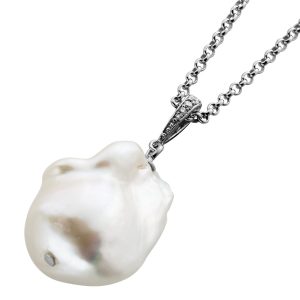 Erbskette Silber 925 Edison Perle weiße Zirkonia Steine