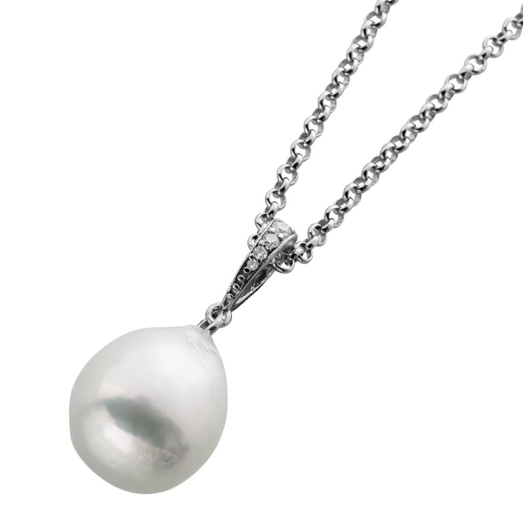 Erbskette Silber 925 Edison Perle weiße Zirkonia Steine