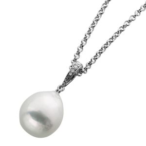 Erbskette Silber 925 Edison Perle weiße Zirkonia Steine