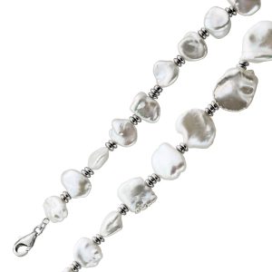 Perlenkette 47cm Keshi Perlen 8-15mm Silber 925