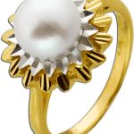 Perlenring Gold Weißgold 585 14K Akoyaperle Antikschmuck