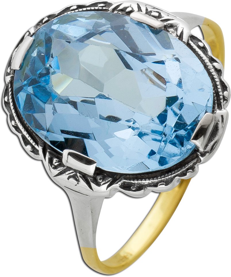 Spinell Ring Gold Weißgold 333 8K blauer synth. Stein Antikschmuck