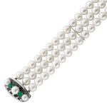 Perlen Armband Akoyaperlen Weißgold 585 14K Smaragde Antikschmuck
