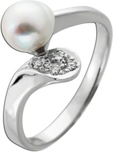 Perlenring Weißgold 585 japanische Akoyaperle 4 Diamanten 0.08ct. LP