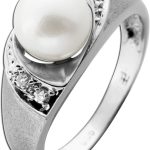Perlen Ring Weissgold 585 14K Akoyaperle Diamanten 0.02ct