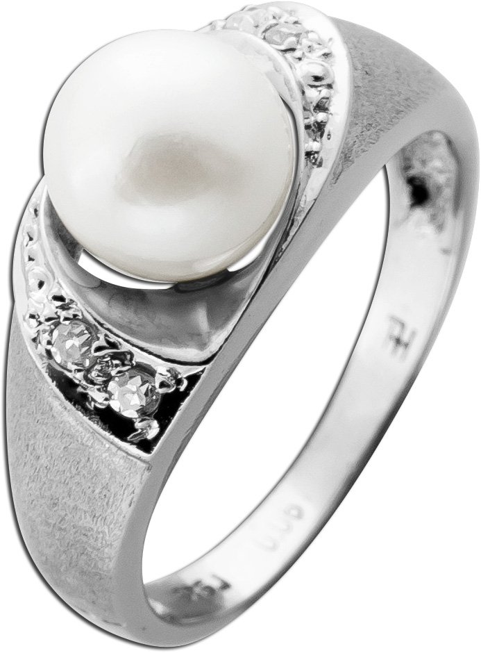 Perlen Ring Weissgold 585 14K Akoyaperle Diamanten 0.02ct