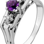 Amethyst Ring Weißgold 585 14K lila Edelstein Brillanten 0.04ct Antikschmuck