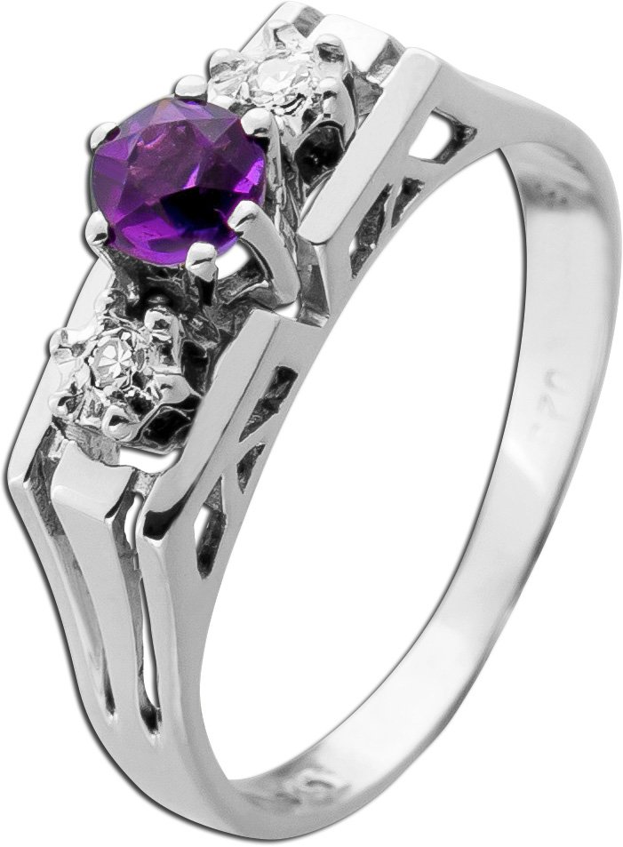 Amethyst Ring Weißgold 585 14K lila Edelstein Brillanten 0.04ct Antikschmuck