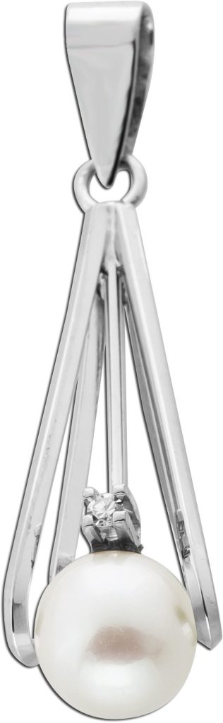 Perlenanhänger Weißgold 585 14K Akoyaperle Diamant 0.03ct Antikschmuck