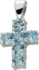 Kreuz Blautopas Anhänger Silber 925 hellblaue Edelsteine