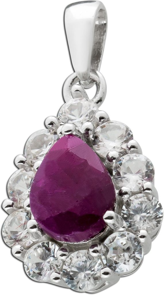 Rubin Anhänger Silber 925 pinker Edelstein weiße Zirkonia