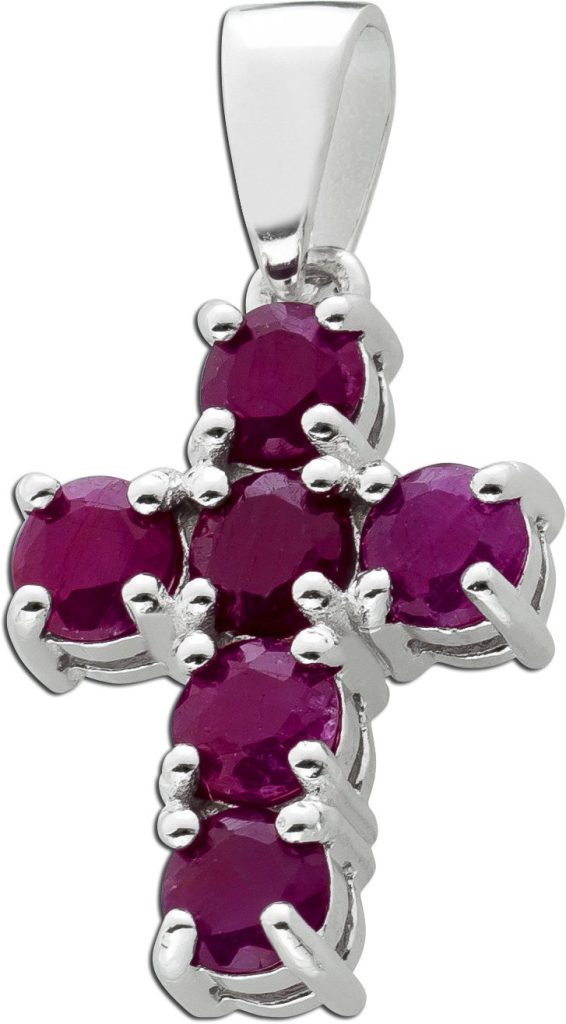 Kreuz Rubin Anhänger Silber 925 pinke Edelsteine
