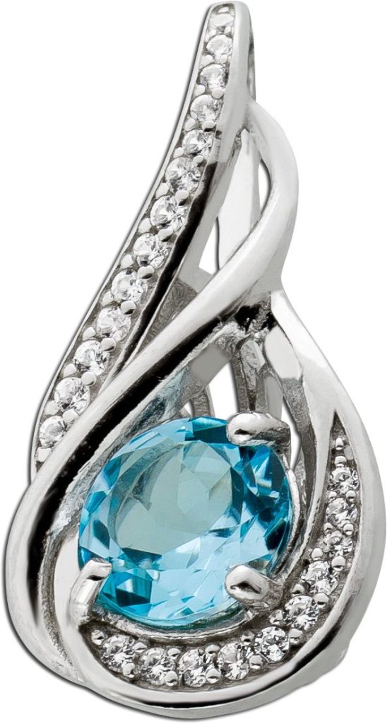 Blautopas Anhänger Silber 925 hellblauer Edelstein weiße Zirkonia