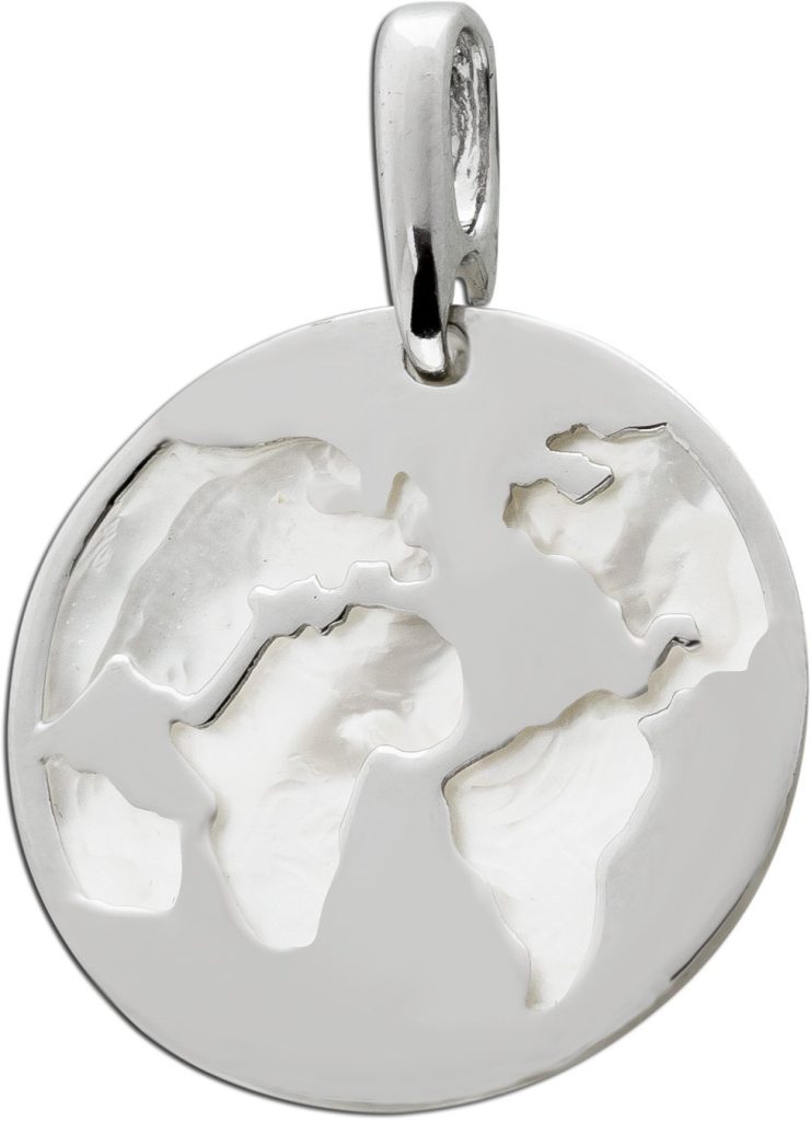Perlmutt Anhänger Silber 925 rhodiniert Weltkarte