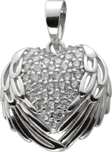 Herz Engelsfügel Anhänger Silber 925 Brillant Synthesen rhodiniert