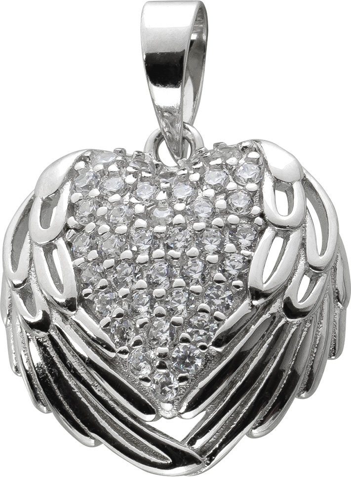 Herz Engelsfügel Anhänger Silber 925 Brillant Synthesen rhodiniert