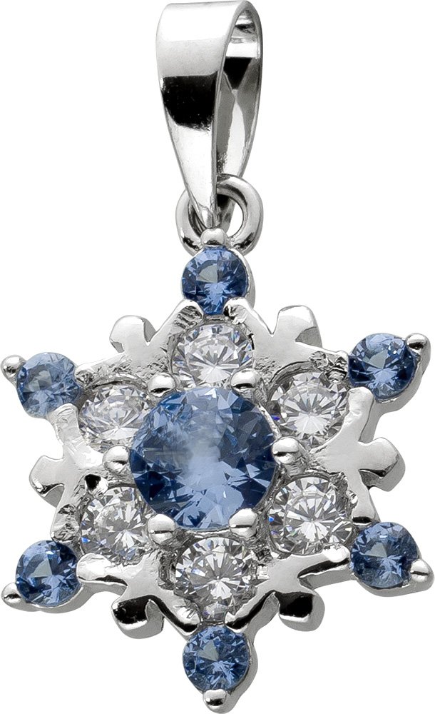 Anhänger Schneeflocke Silber 925 Aquamarine und Brillant Synthesen