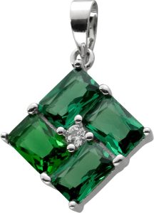Anhänger Silber 925 rhodiniert 4 Smaragd Synth grün weißer Zirkonia