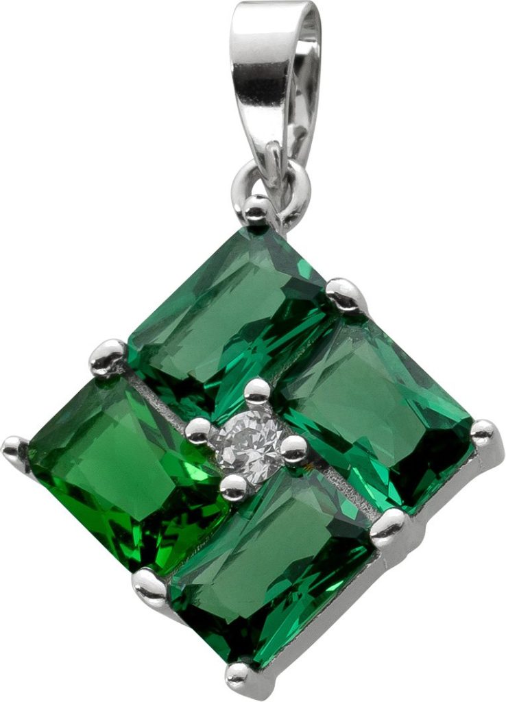 Anhänger Silber 925 rhodiniert 4 Smaragd Synth grün weißer Zirkonia