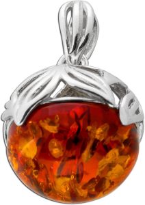 Bernstein Anhänger Rund Silber 925 cognac brauner