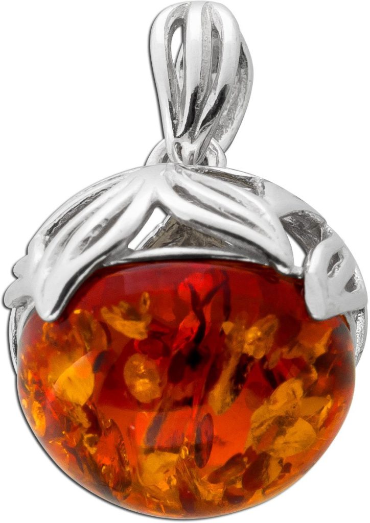 Bernstein Anhänger Rund Silber 925 cognac brauner