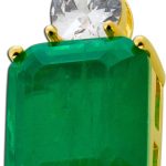 Anhänger Silber 925 Vergoldet Smaragd und Diamant Synthesen Edelstein Look