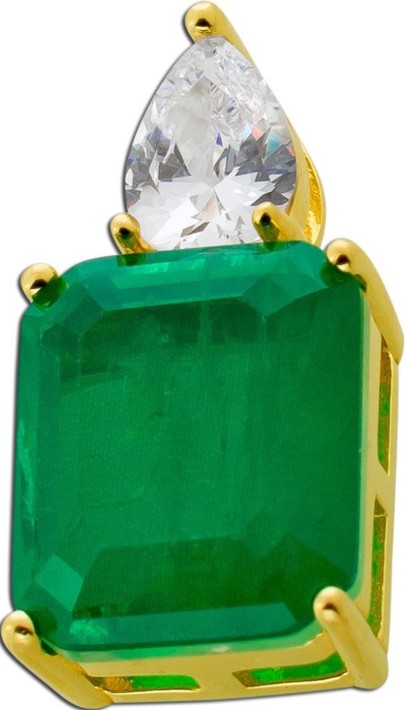 Anhänger Silber 925 Vergoldet Smaragd und Diamant Synthesen Edelstein Look